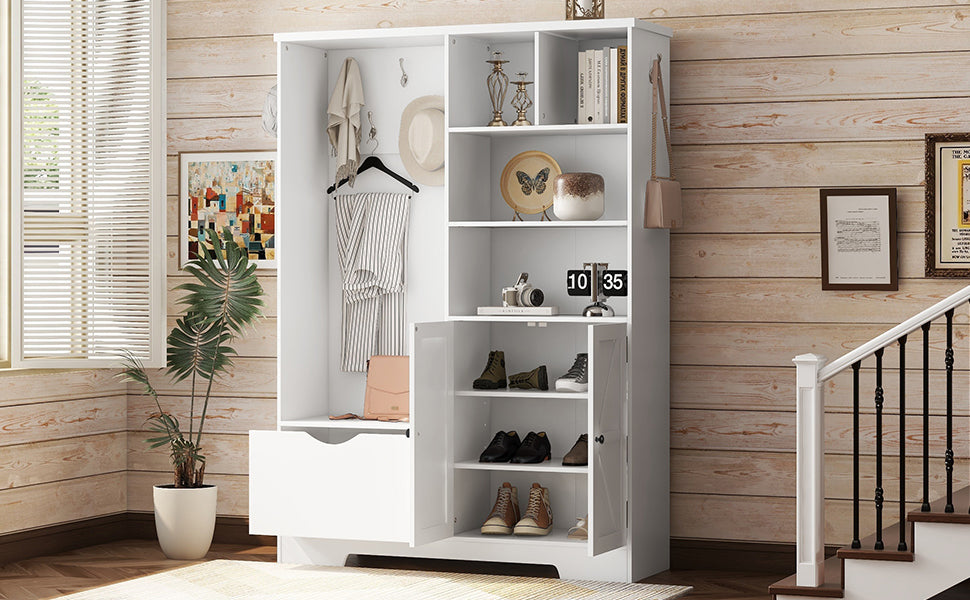 Hall Tree Storage Cabinet White