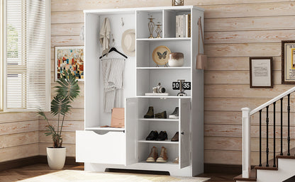 Hall Tree Storage Cabinet White