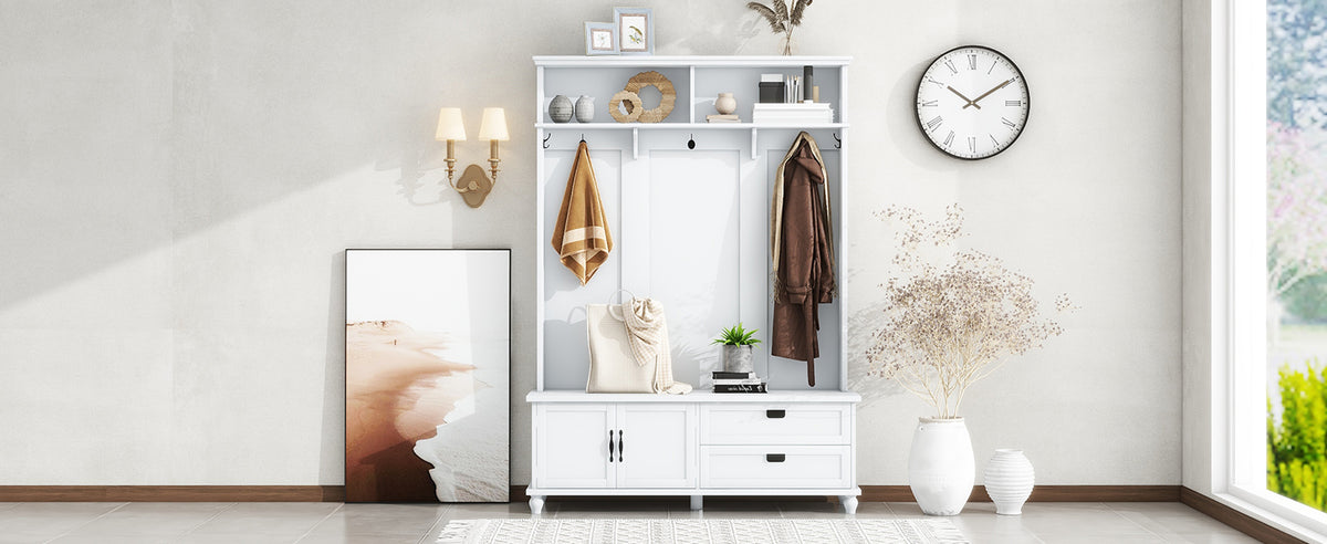 Modern Hall Tree with Drawers White