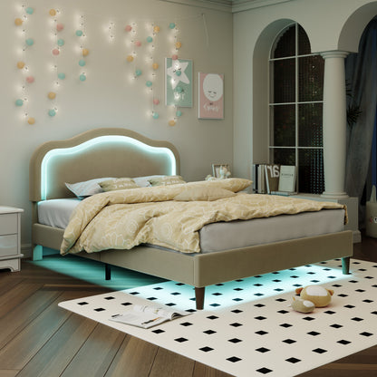 Beige Velvet LED Bed Frame