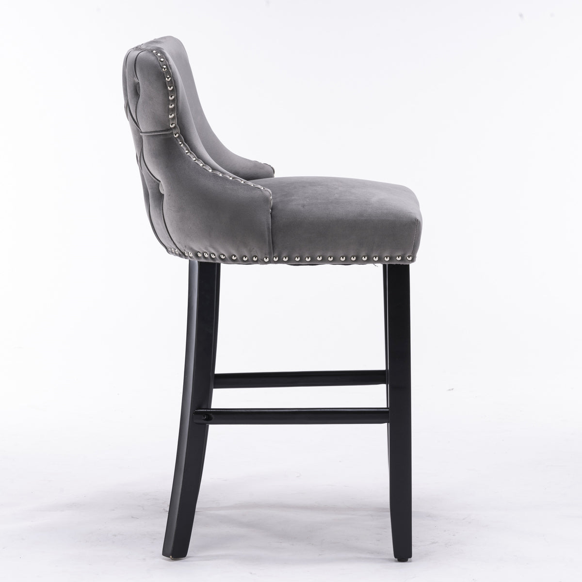 Velvet Wingback Bar Stool Set (2 pcs) – Gray