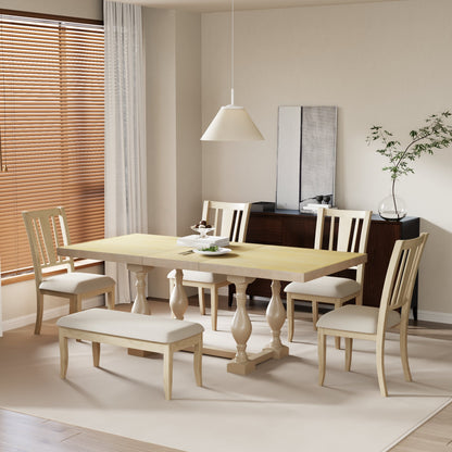 Traditional Extendable Dining Set (6 pcs) – Natural