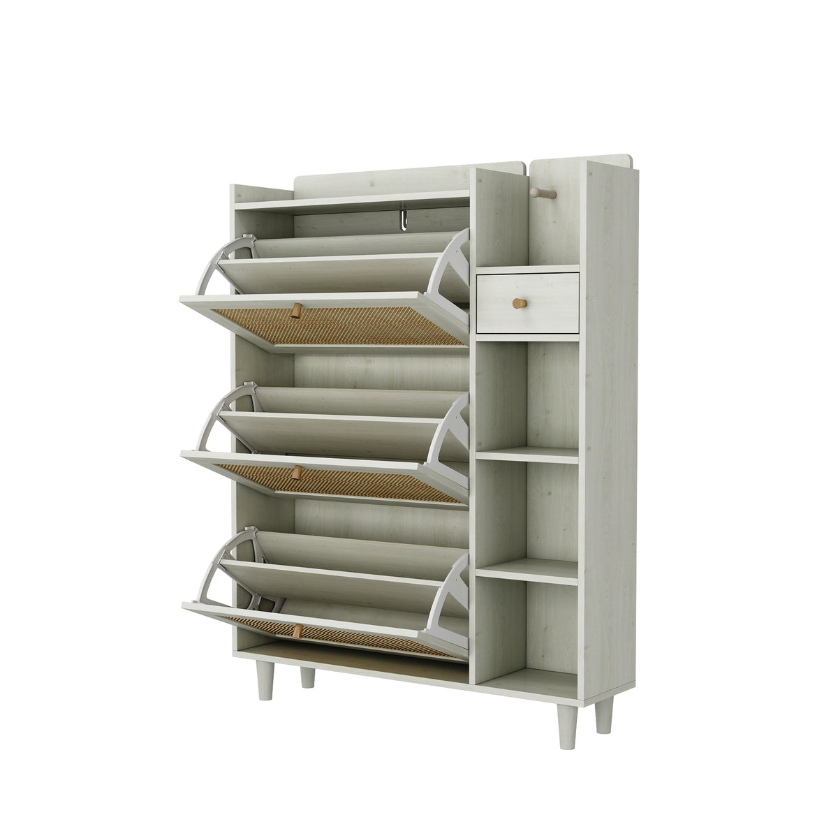 Bohemian Shoe Cabinet with Rattan Shelves White