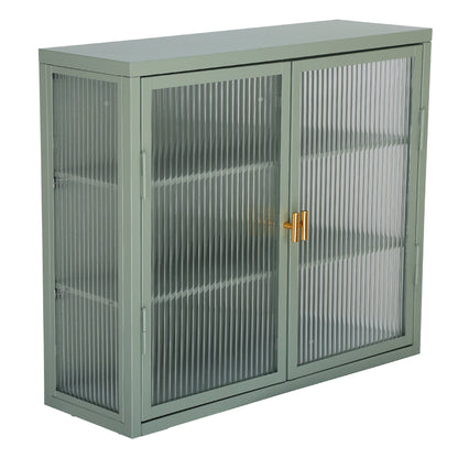 Retro Double Glass Wall Cabinet with Detachable Shelves Brown