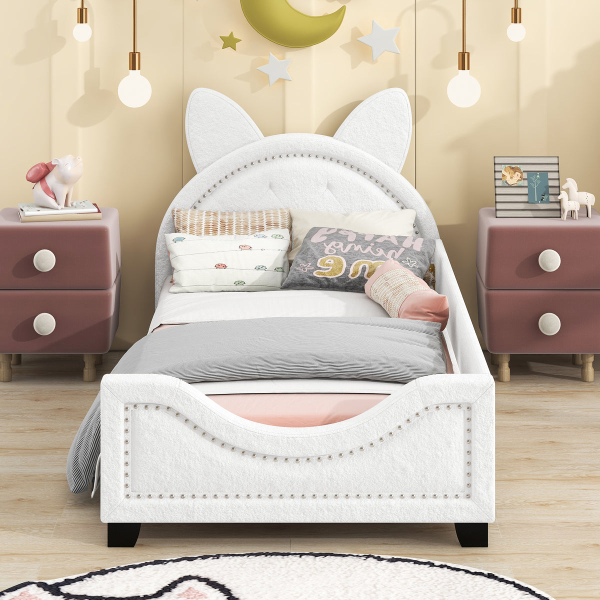 Teddy Fleece Daybed with Carton Headboard White