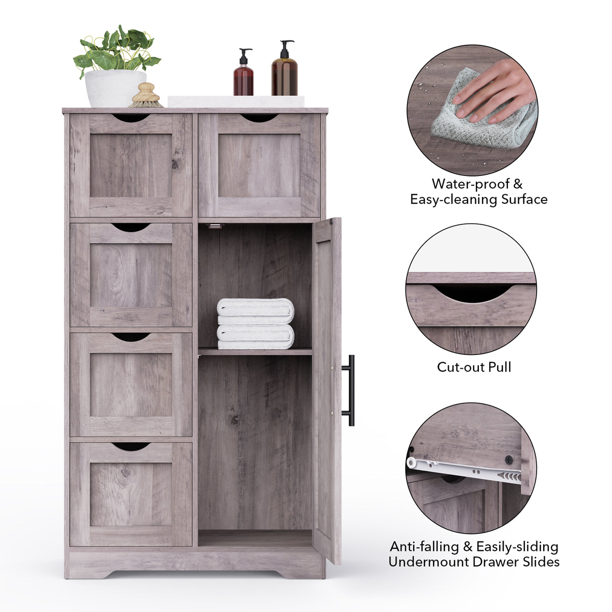 Tall Bathroom Cabinet – Grey Wood
