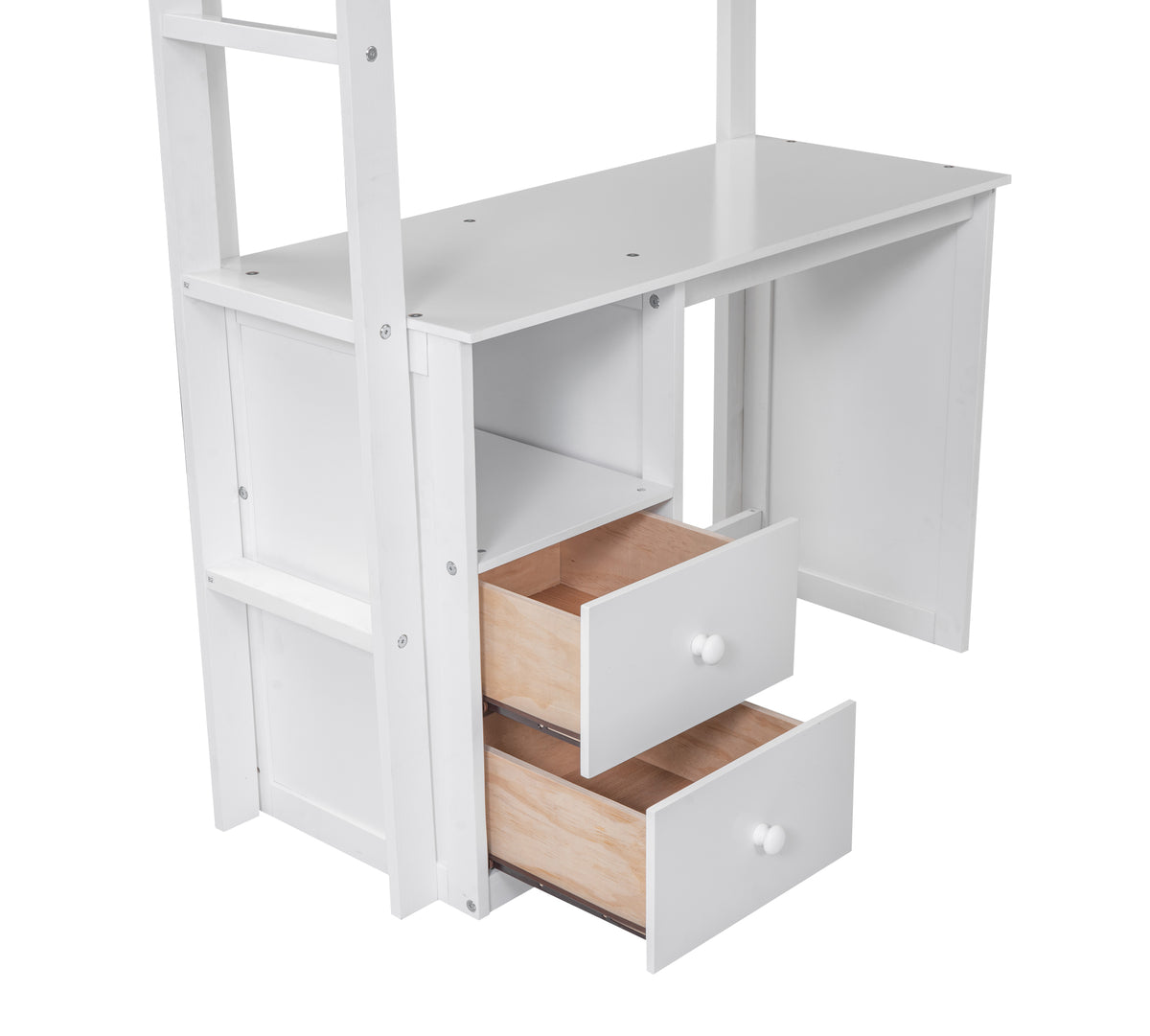 White Twin Loft Bed with Desk