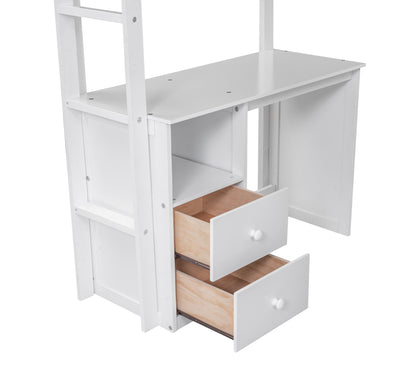 White Twin Loft Bed with Desk
