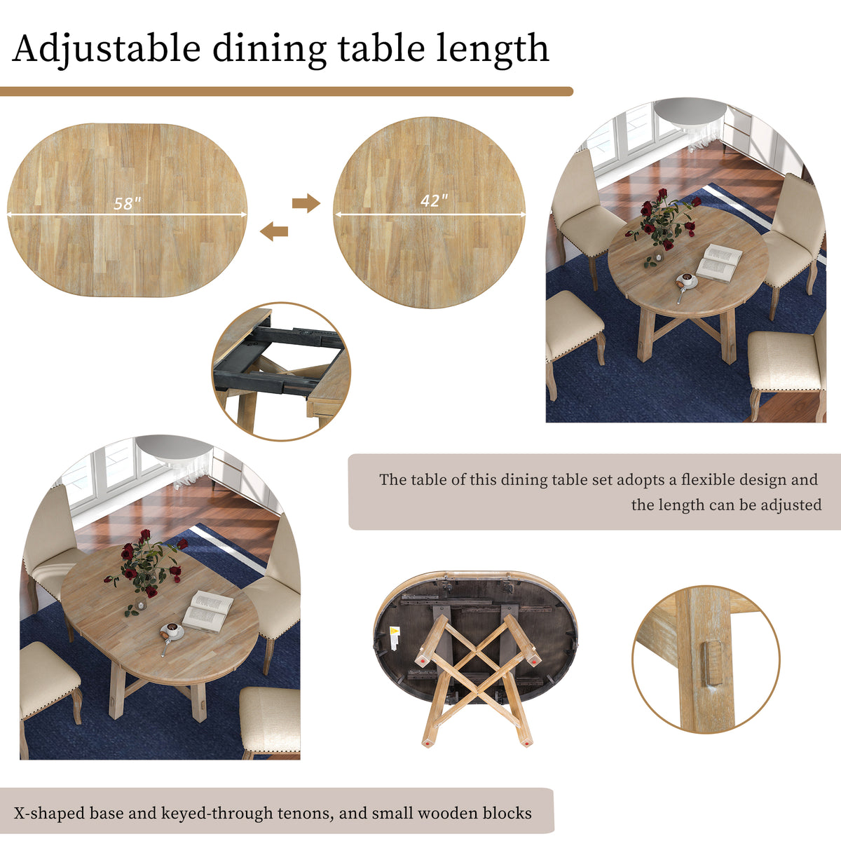 5-Piece Dining Set with Round Table Wood Wash