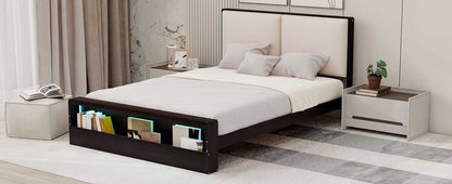 Queen Platform Bed with LED Headboard Espresso