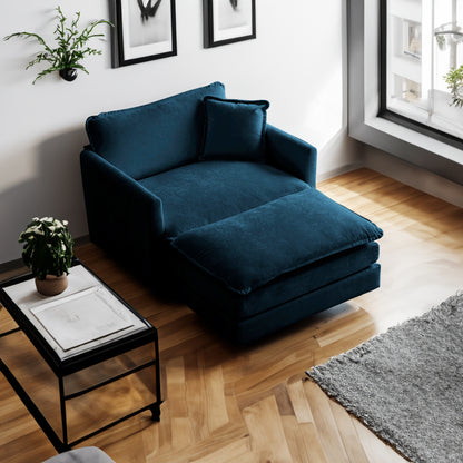 Blue Chenille Ottoman Club Chair