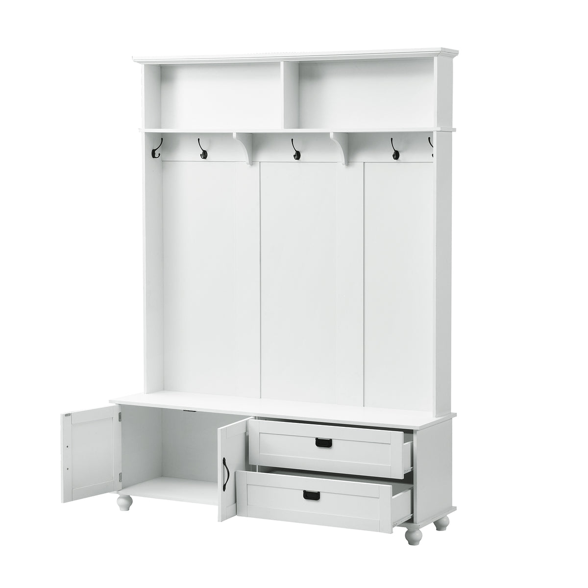 Modern Hall Tree with Drawers White
