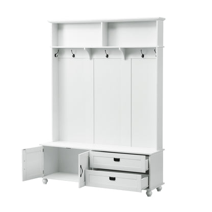 Modern Hall Tree with Drawers White