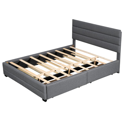 Queen Upholstered Bed with Trundle Gray
