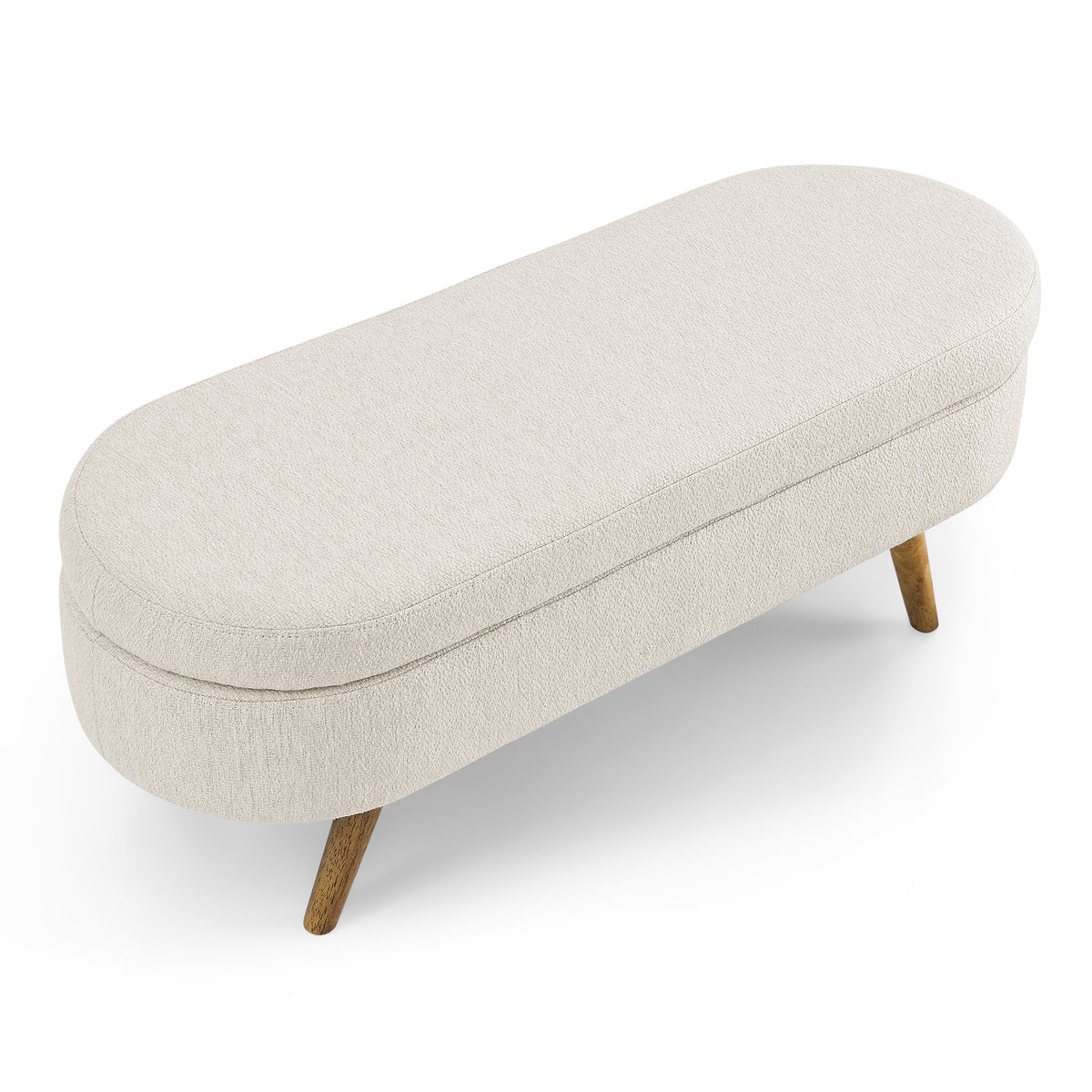 Oval Lift-Top Storage Ottoman – Beige