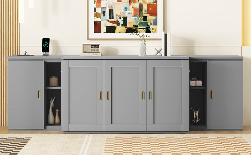 Full Murphy Bed with Shelves Gray