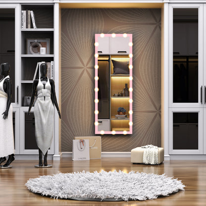 Hollywood LED Floor Mirror with Stand Pink