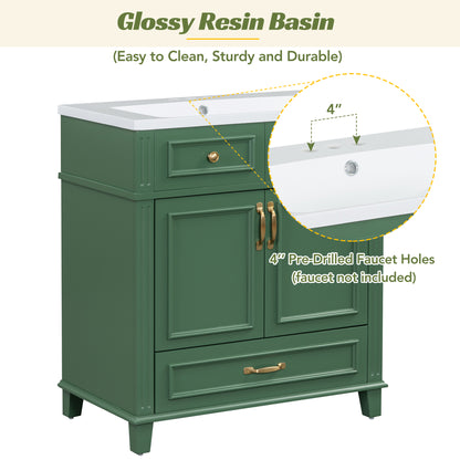 30-Inch Solid Wood Bathroom Vanity with Sink Green