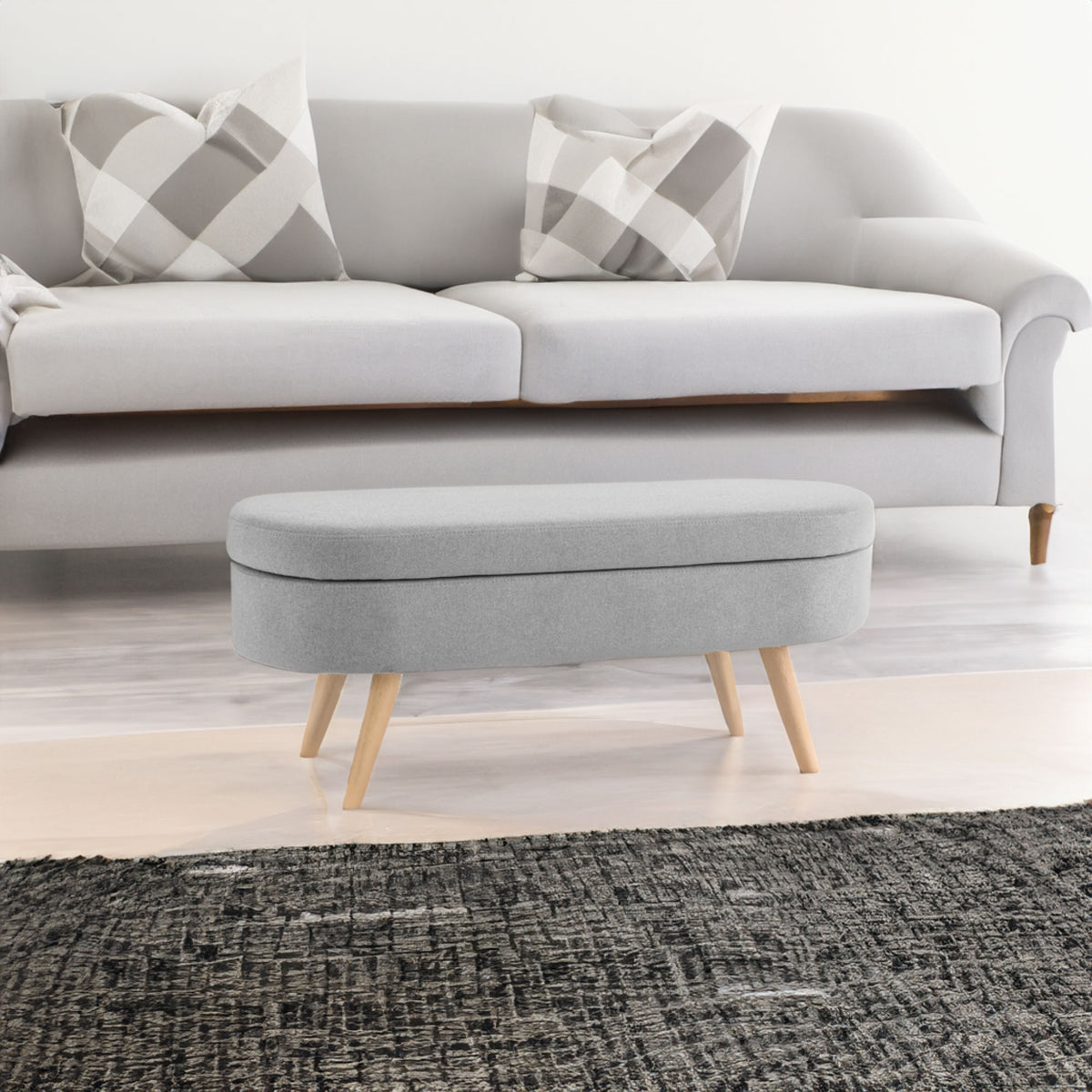 Oval Lift-Top Storage Ottoman – Gray