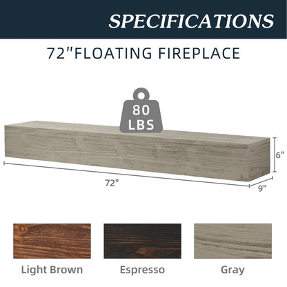 72-Inch Rustic Wood Floating Mantel Shelf Espresso