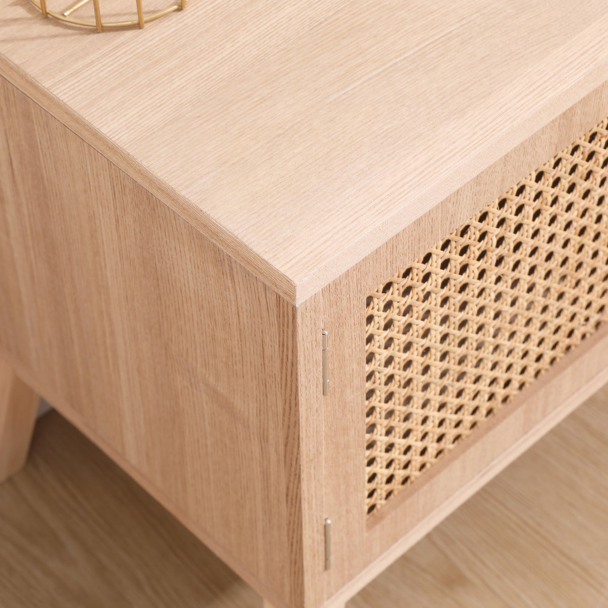 Boho Rattan TV Console – Natural Oak