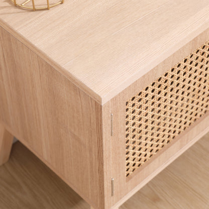 Boho Rattan TV Console – Natural Oak