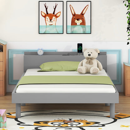 Twin Platform Bed with USB Ports Gray Finish