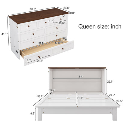 Pine Murphy Bed Queen White Walnut