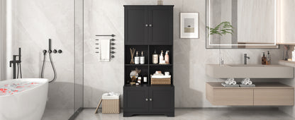 4-Door Bathroom Storage Cabinet Black Finish