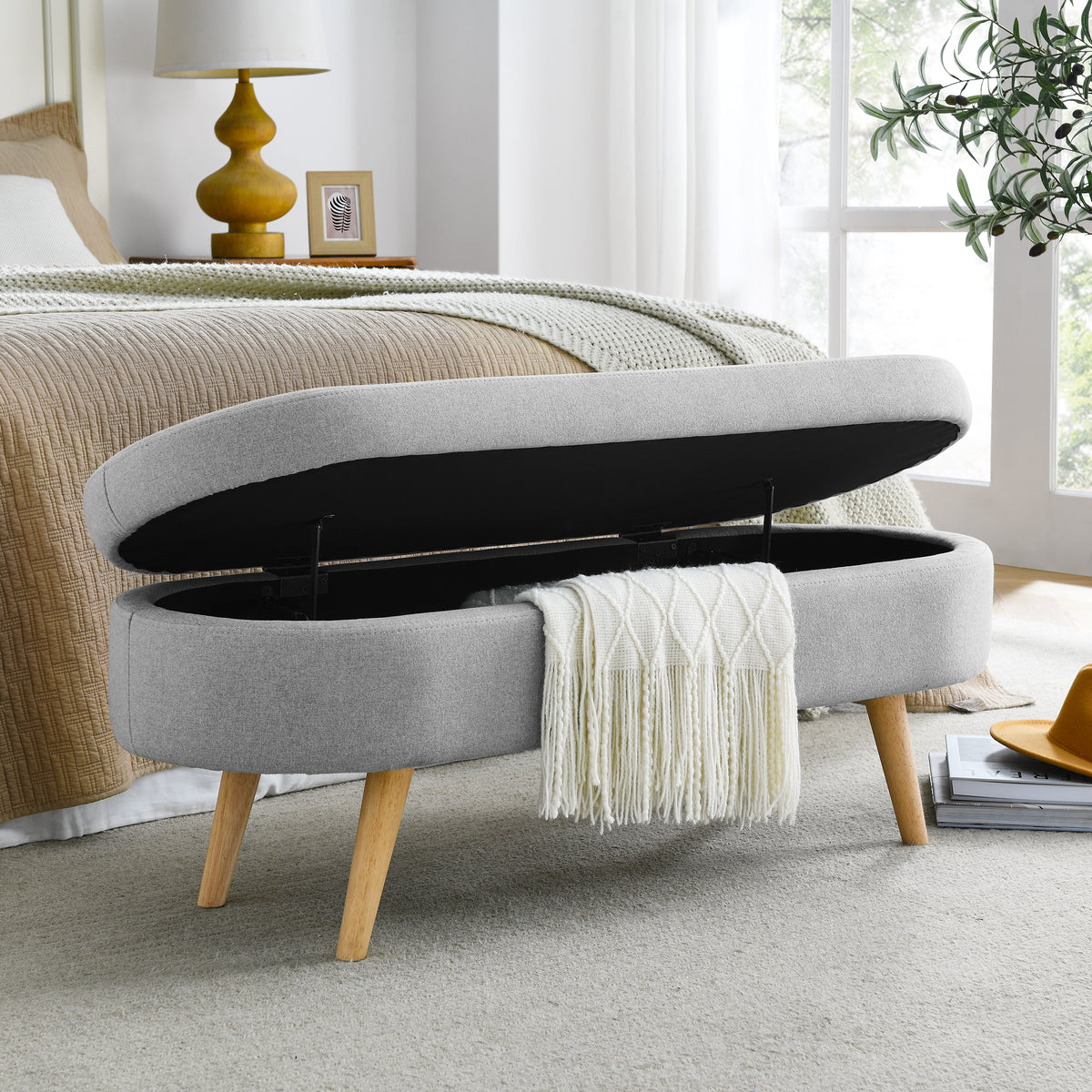 Oval Lift-Top Storage Ottoman – Gray
