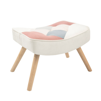 Mid-Century Patchwork Rocking Chair with Ottoman – Wood Legs