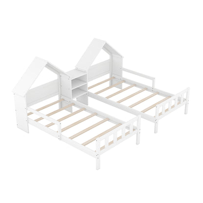 Twin Platform Bed with Built-In Nightstand White