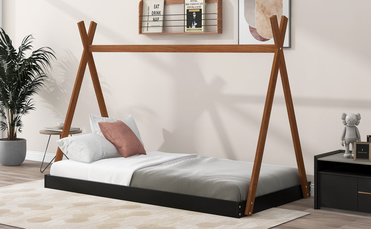 Twin Bed with Triangle Tent Frame Brown