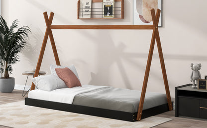 Twin Bed with Triangle Tent Frame Brown