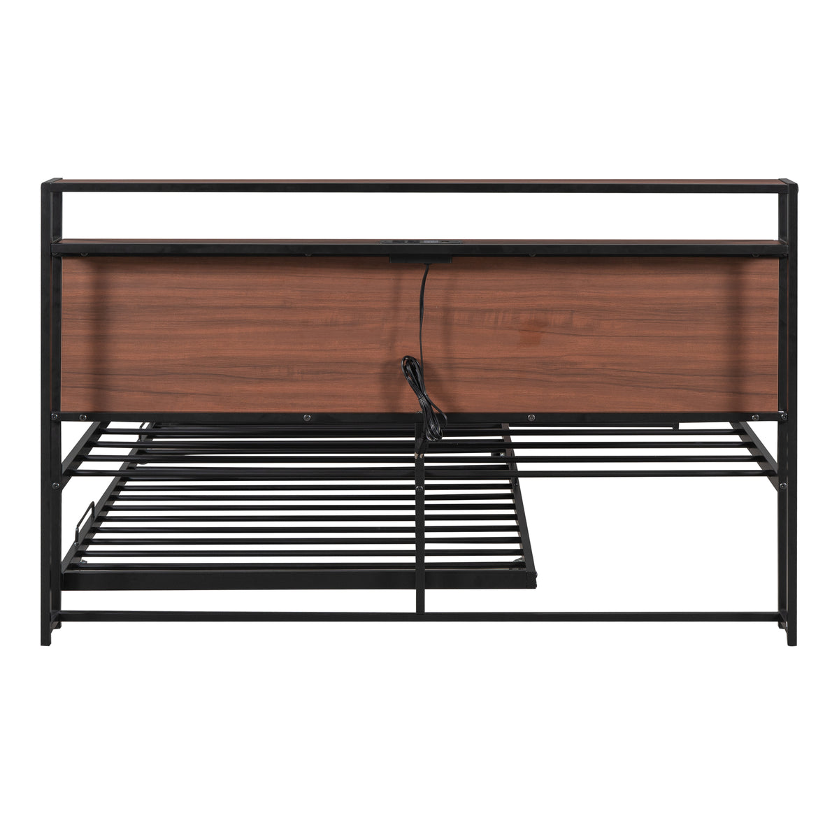 Queen Metal Platform Bed with USB Ports Black