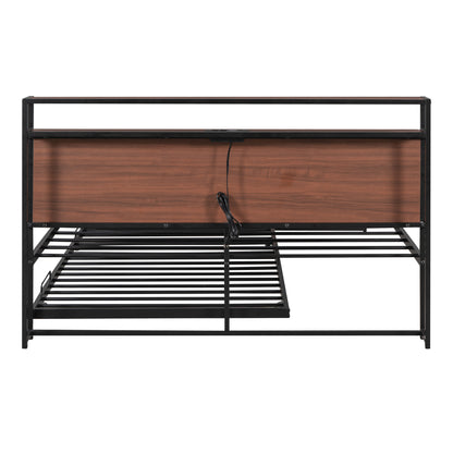 Queen Metal Platform Bed with USB Ports Black