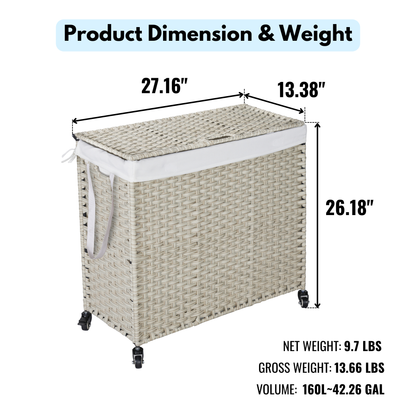 Grey Laundry Hamper with Lid and 2 Removable Bags