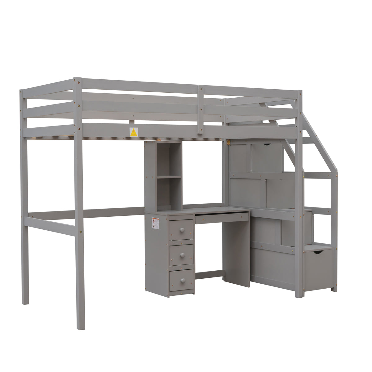 Twin Loft Bed with Storage Gray