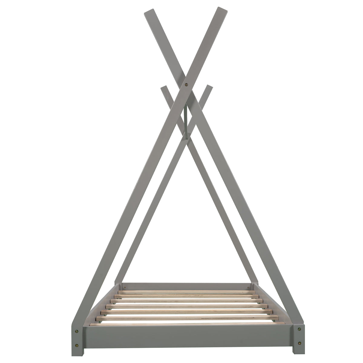 Twin Size Gray House Platform Bed with Triangle Roof