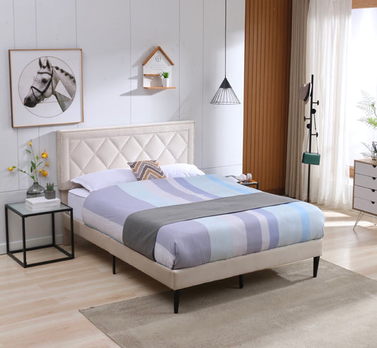 Curved Upholstered Bed Nailhead Trim Queen