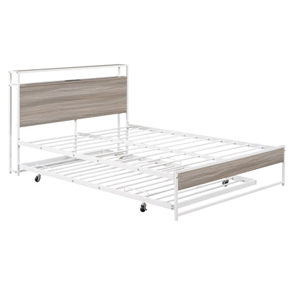 Full Metal Platform Bed with USB Ports White