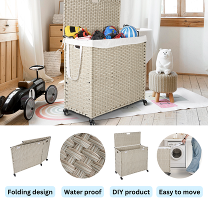 Grey Laundry Hamper with Lid and 2 Removable Bags
