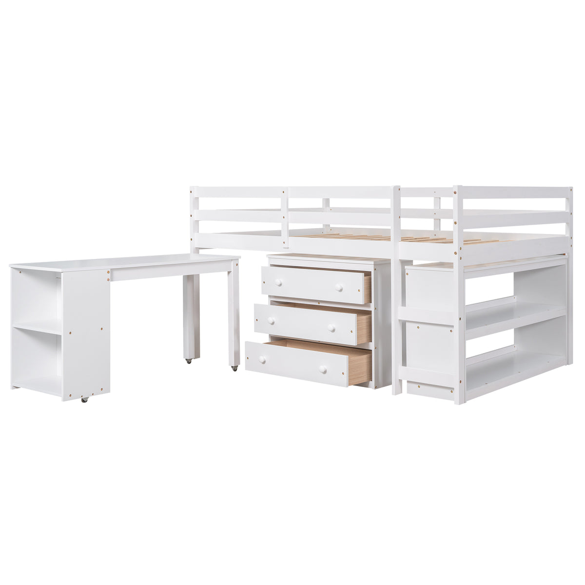Full Loft Bed with Rolling Desk White