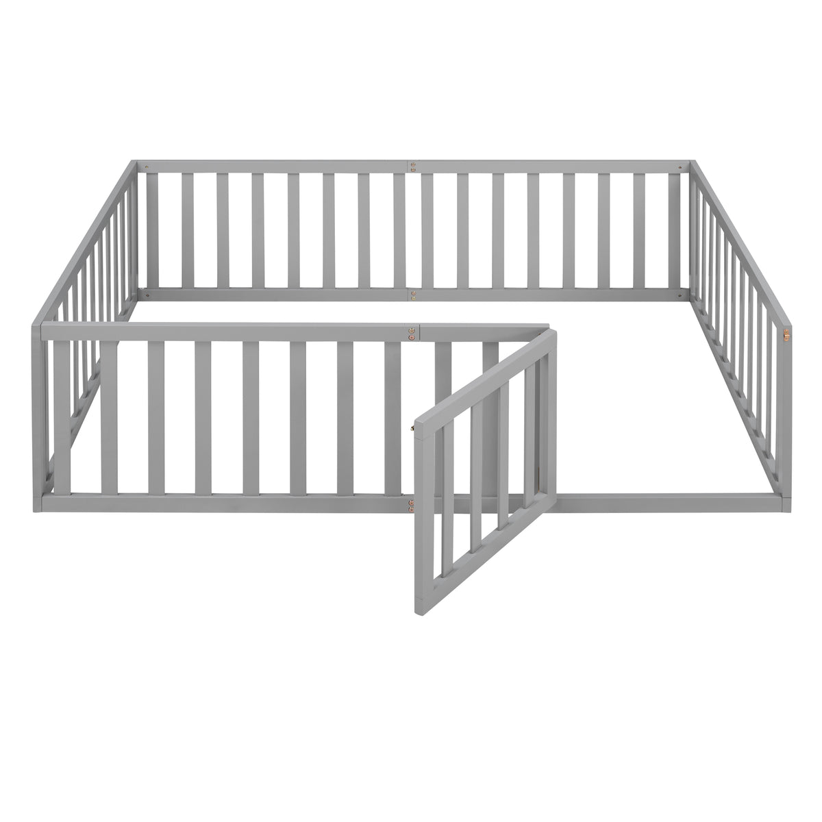 Full Wood Platform Bed with Fence Gray