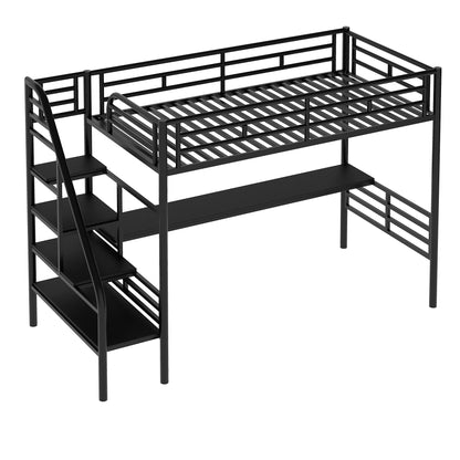 Metal Loft Bed with Desk Gray