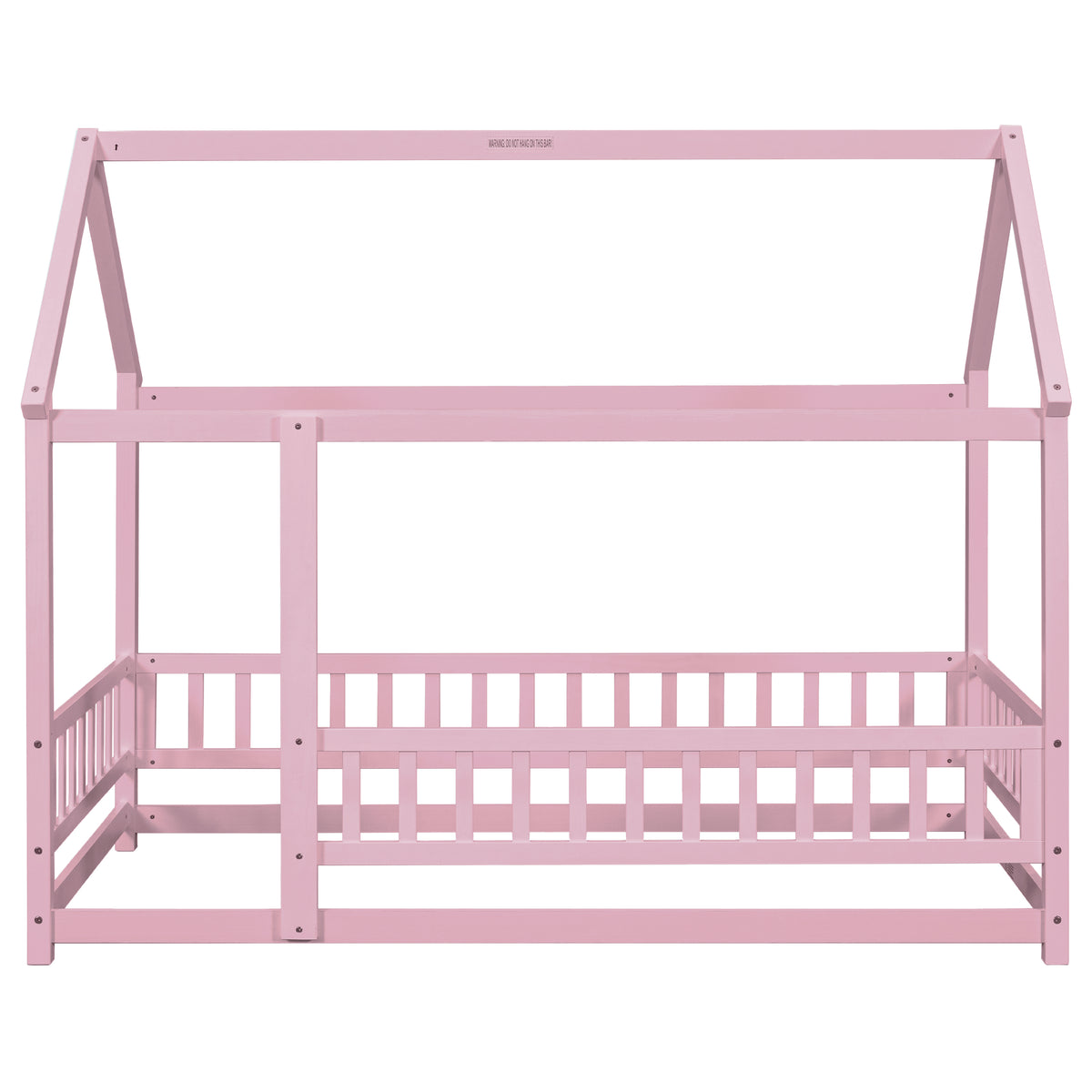 Twin Floor Bed with Fence Guardrails Pink