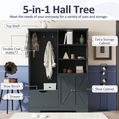 Hallway Storage Bench with Drawers Blue
