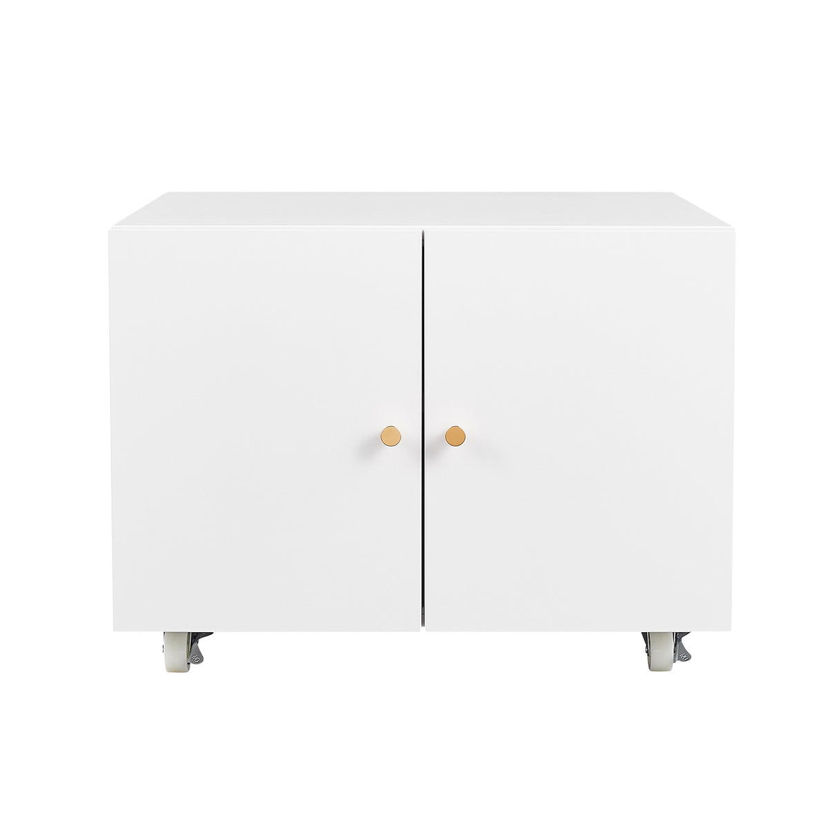 White Mobile Copier Cabinet – 2-Door File & Printer Stand with Wheels