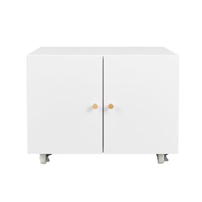 White Mobile Copier Cabinet – 2-Door File & Printer Stand with Wheels