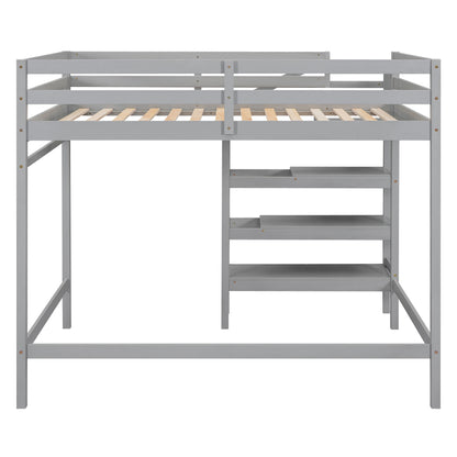 Full Loft Bed with Built-in Storage Gray